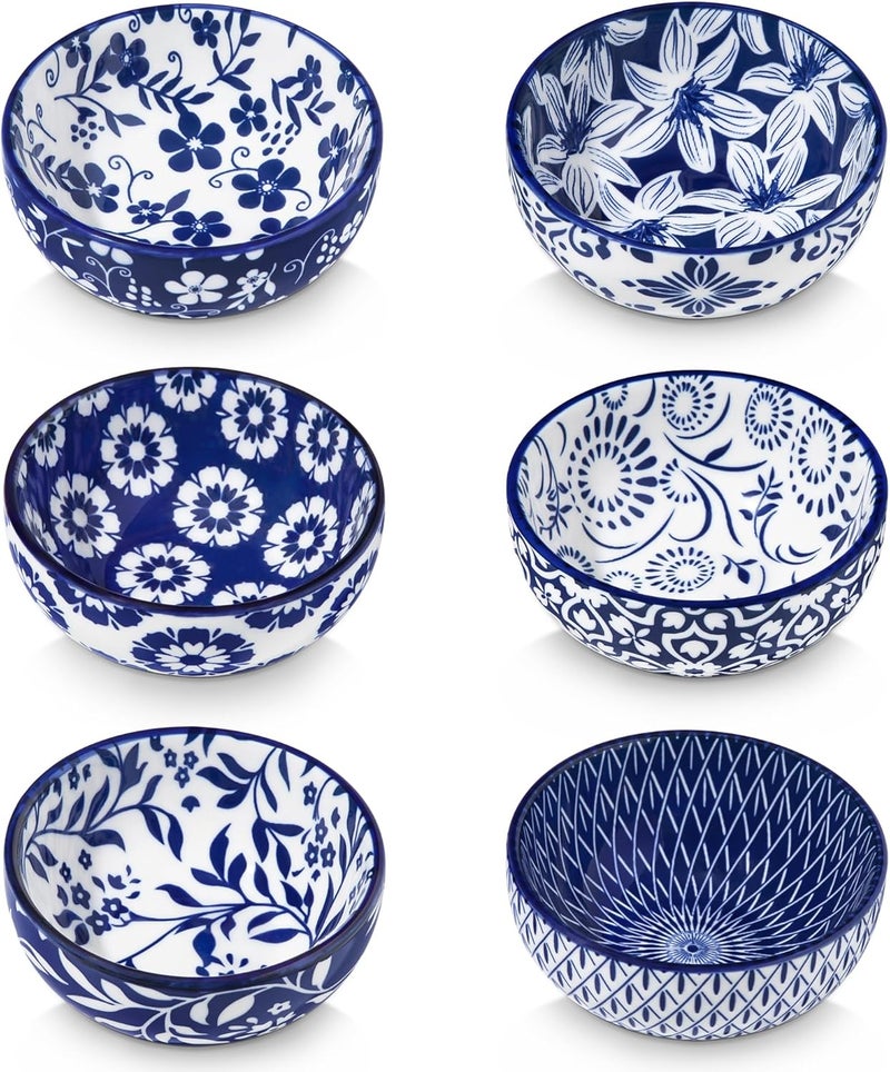vancasso SELENE Ceramic 2.7 Oz Mini Dipping Bowls Set of 6, 3 Inch Small Dip Bowls for Sauce, Soy Sauce, Sushi, Condiments & Side Dishes, Microwave & Dishwasher Safe, Vintage Blue - Image 1